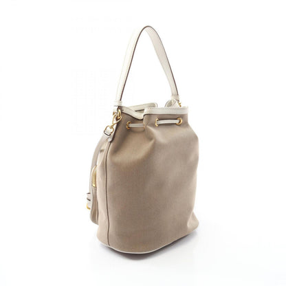 Prada Lada Handbag Glace Calf Beige White Canvas Leather Logo Purse 2-Way — view 2