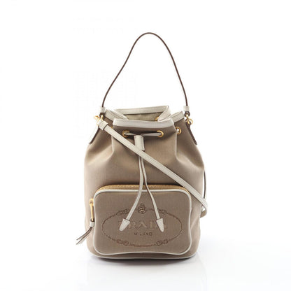 Prada Lada Handbag Glace Calf Beige White Canvas Leather Logo Purse 2-Way
