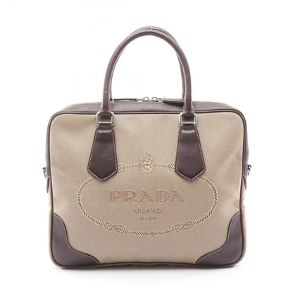 Prada Lada Handbag Beige Brown Canvas Leather delogo Briefcase