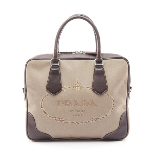 Prada Lada Handbag Beige Brown Canvas Leather delogo Briefcase