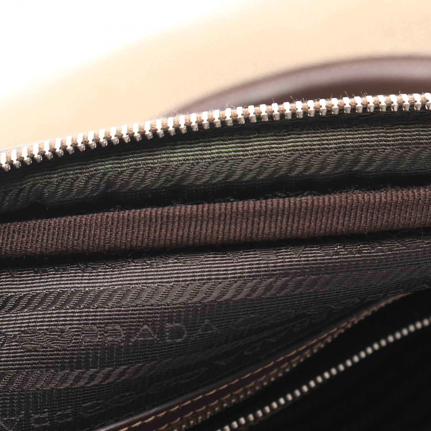 Prada Lada Handbag Beige Brown Canvas Leather delogo Briefcase — view 5