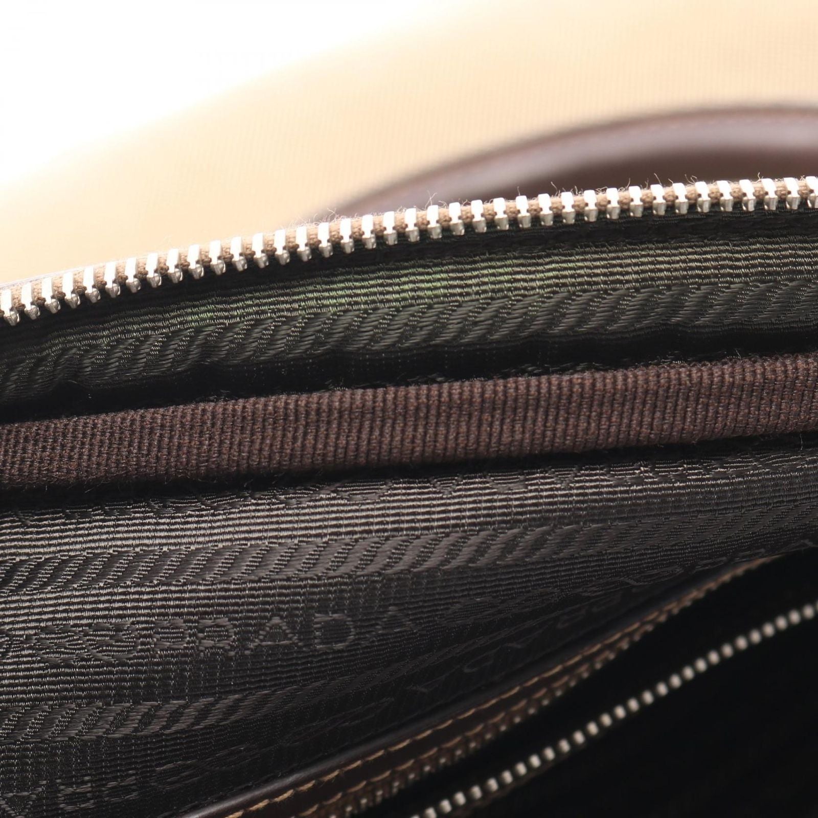 Prada Lada Handbag Beige Brown Canvas Leather delogo Briefcase — view 5