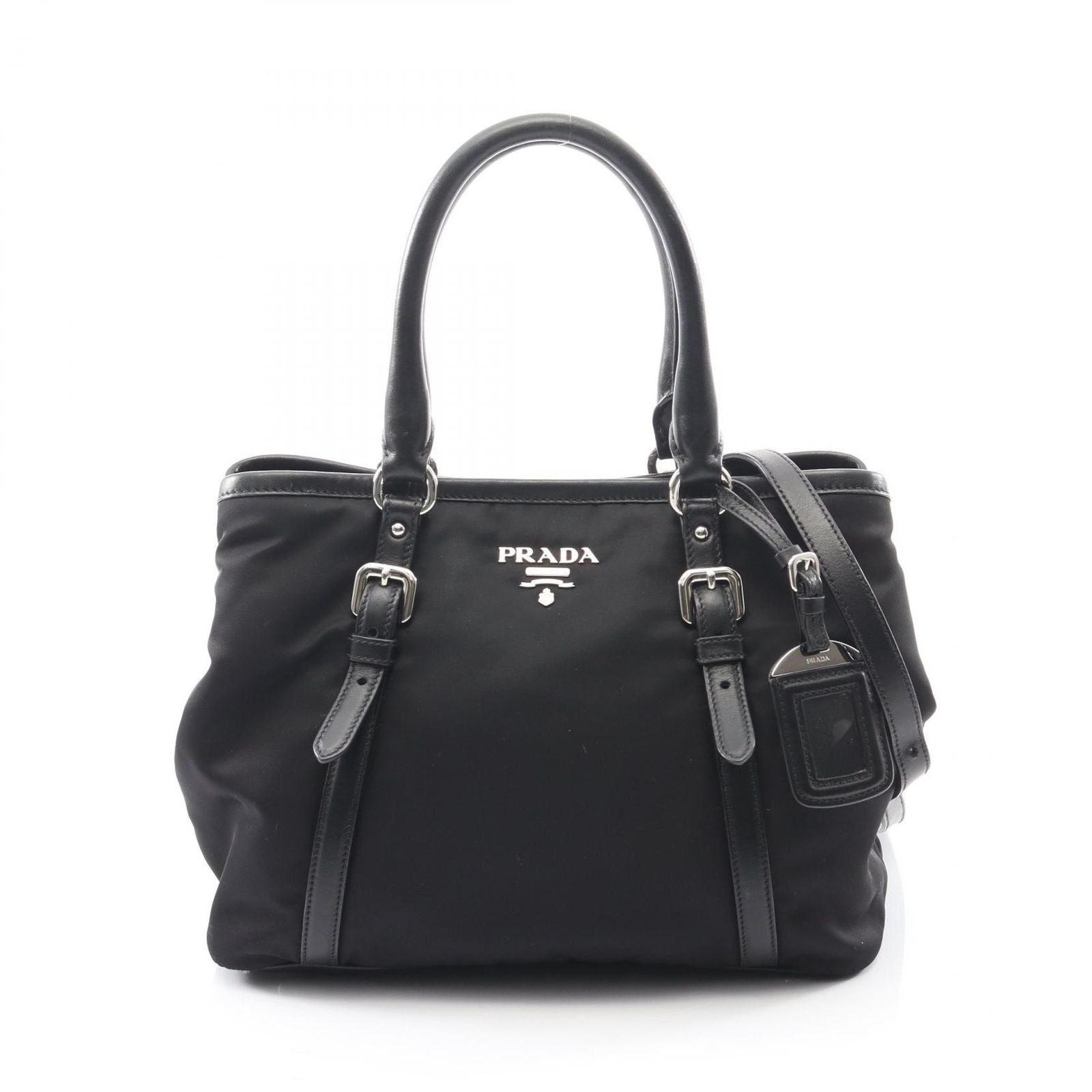 Prada Lada Tote Tessutotess Soft CA Black Nylon Leather 2-Way