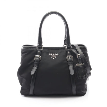 Prada Lada Tote Tessutotess Soft CA Black Nylon Leather 2-Way