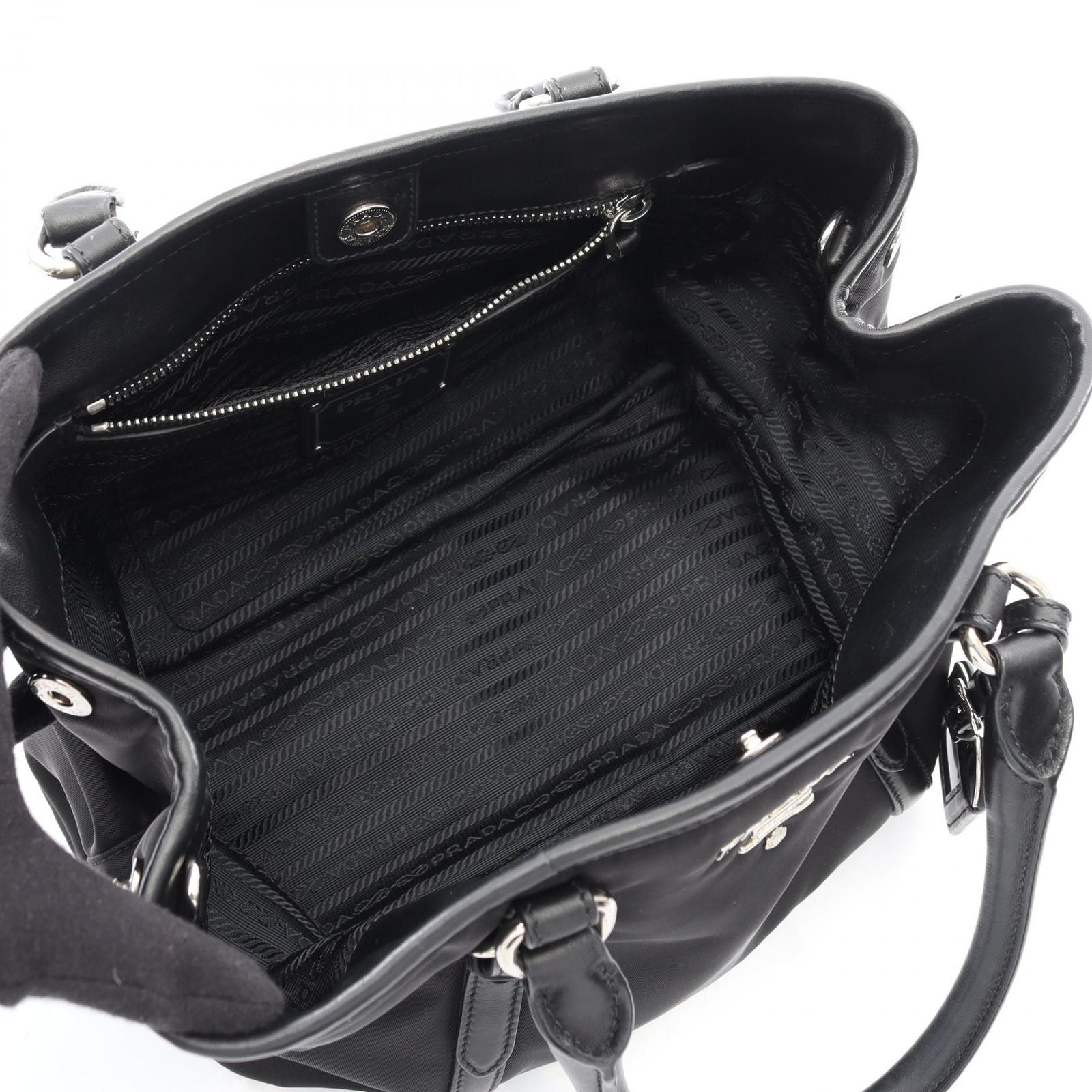 Prada Lada Tote Tessutotess Soft CA Black Nylon Leather 2-Way — view 3