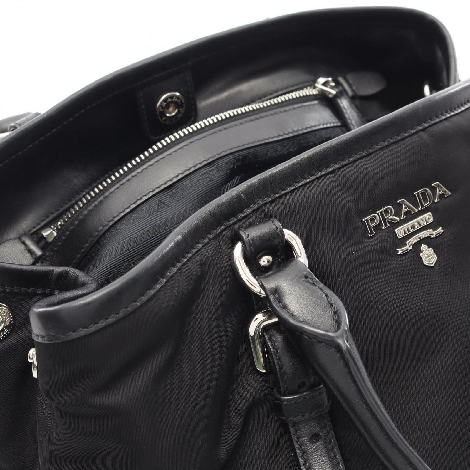 Prada Lada Tote Tessutotess Soft CA Black Nylon Leather 2-Way — view 5