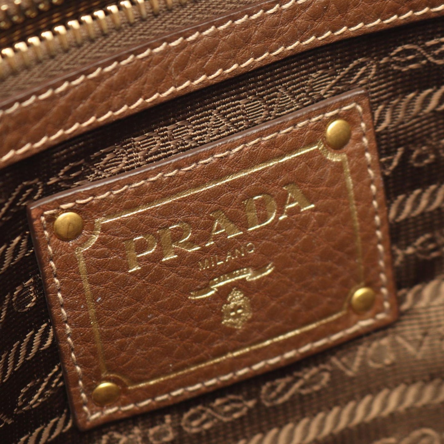 Prada Lada Handbag Tessuto Vitello Daino Brown Nylon Leather 2-Way Tote — view 4