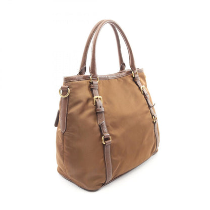Prada Lada Handbag Tessuto Vitello Daino Brown Nylon Leather 2-Way Tote — view 2