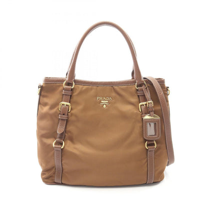 Prada Lada Handbag Tessuto Vitello Daino Brown Nylon Leather 2-Way Tote