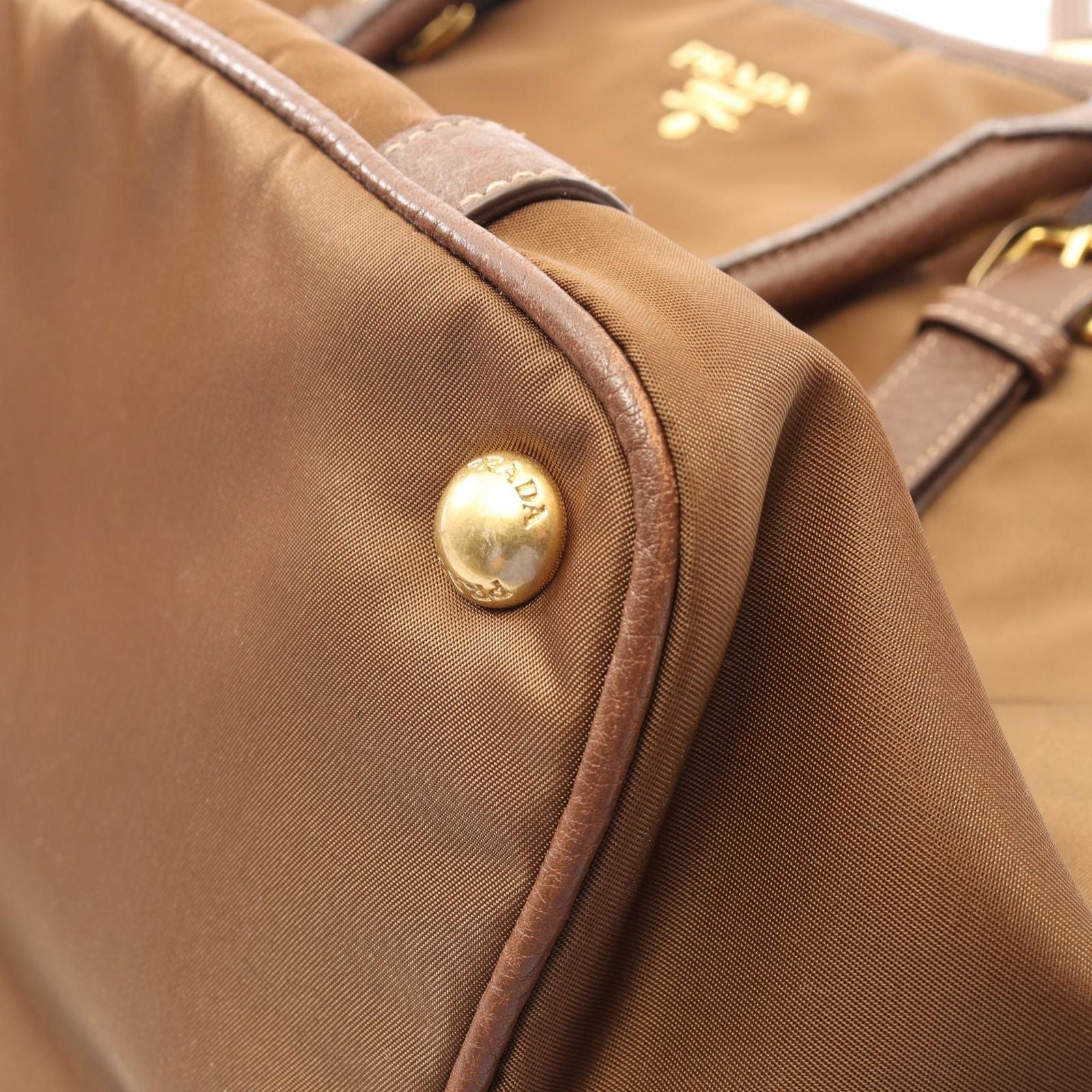 Prada Lada Handbag Tessuto Vitello Daino Brown Nylon Leather 2-Way Tote — view 8