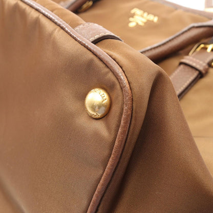 Prada Lada Handbag Tessuto Vitello Daino Brown Nylon Leather 2-Way Tote — view 8