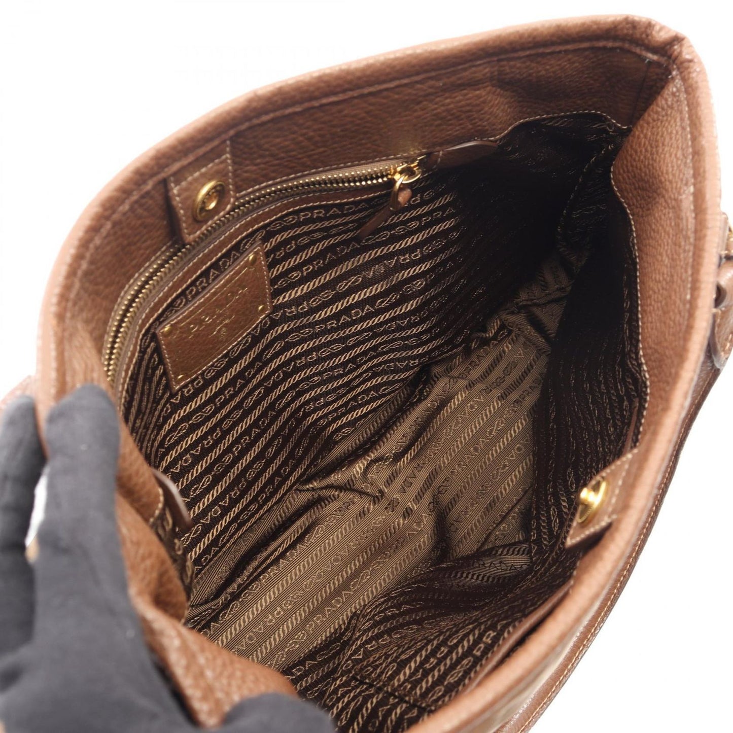 Prada Lada Handbag Tessuto Vitello Daino Brown Nylon Leather 2-Way Tote — view 3