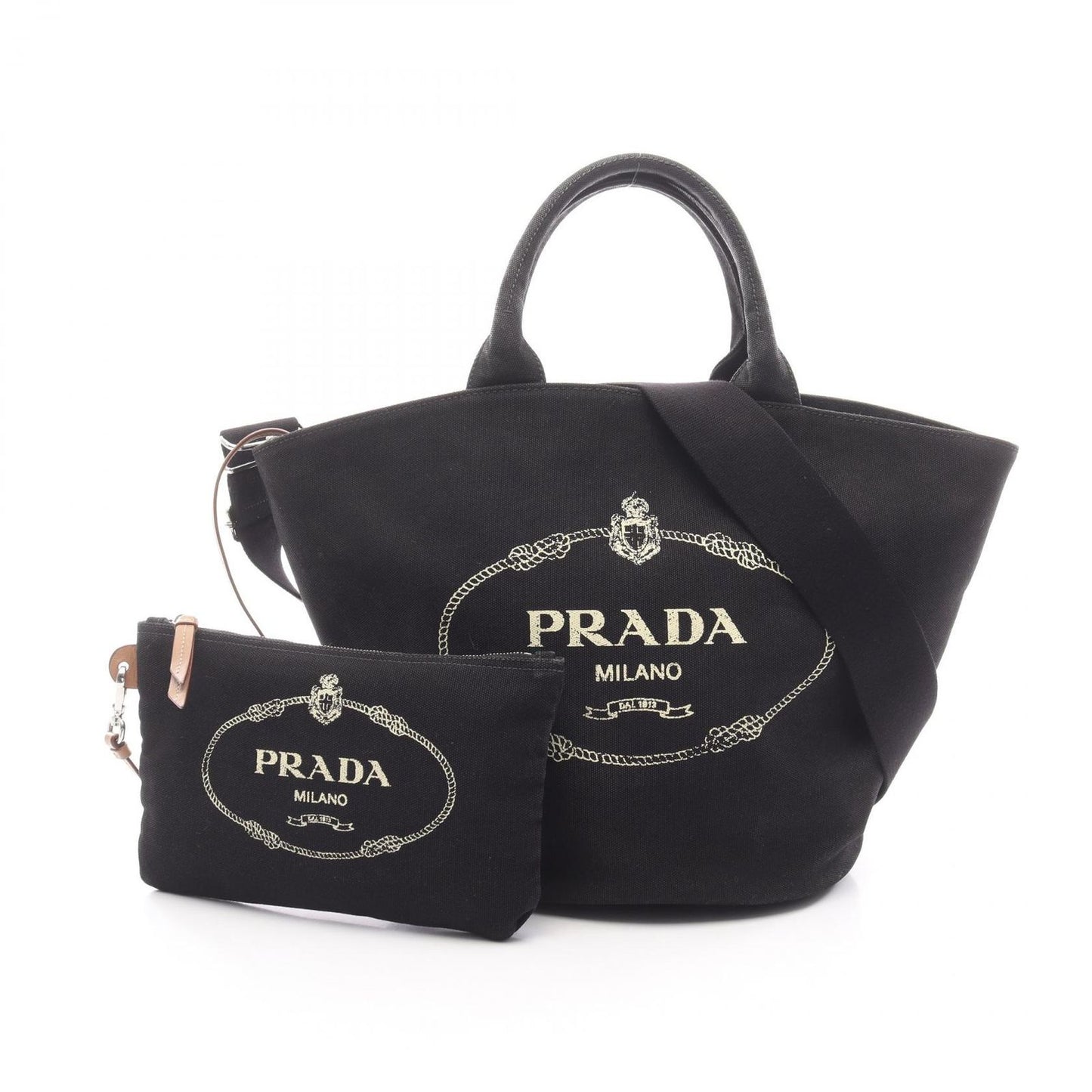 Prada Lada Handbag Canapa Black Canvas Baketsushape 2-Way Tote