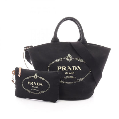 Prada Lada Handbag Canapa Black Canvas Baketsushape 2-Way Tote