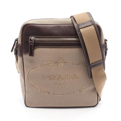 Prada Lada Shoulder Bag Logo Beige Da Ninebrown Canvas Leather