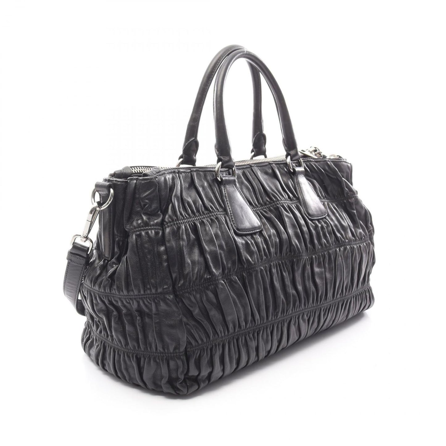Prada Lada Handbag Nappa Gaufre' Black Leather the 2-Way Tote — view 2