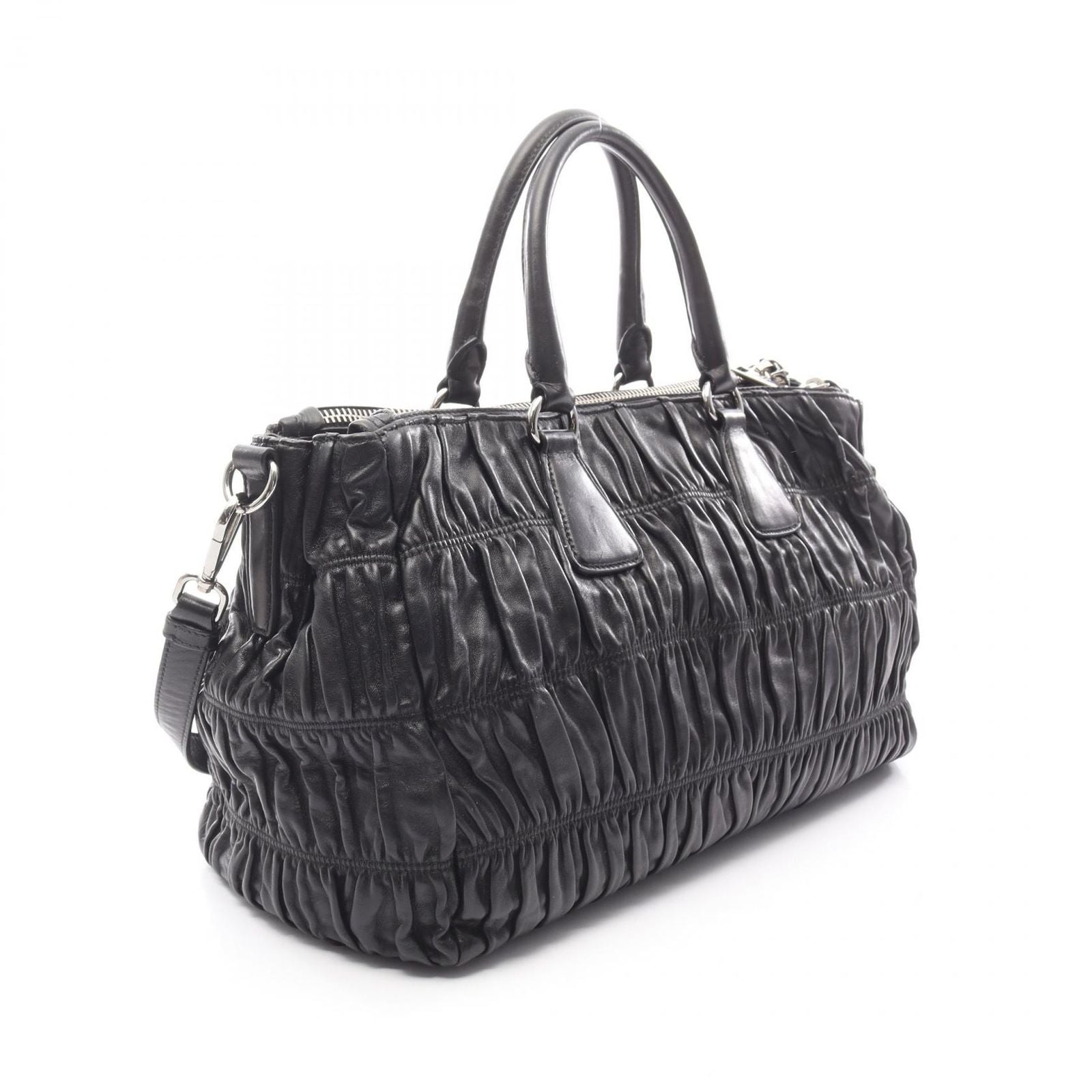 Prada Lada Handbag Nappa Gaufre' Black Leather the 2-Way Tote — view 2