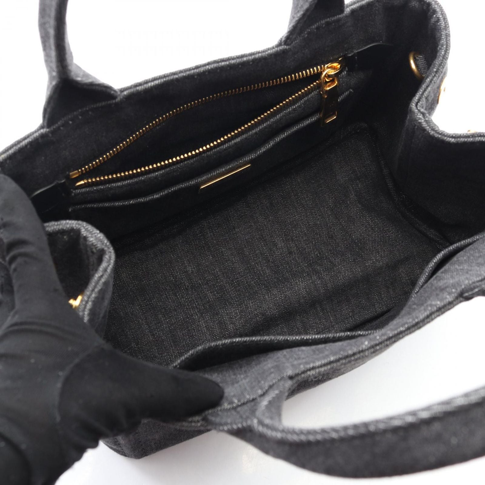 Prada Lada Tote Canapa Denim Black 2-Way — view 3