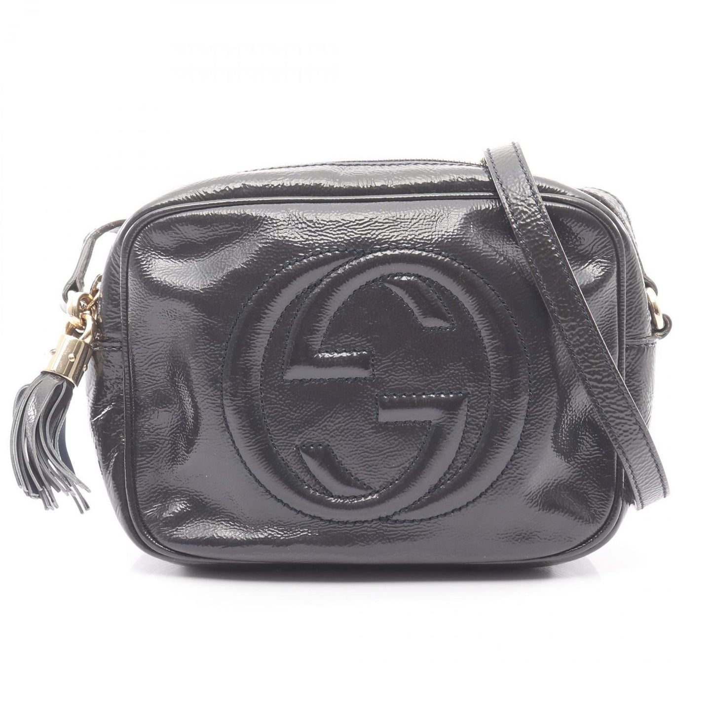 Gucci Shoulder Bag Soho Interlocking Navy Patent Leather laba
