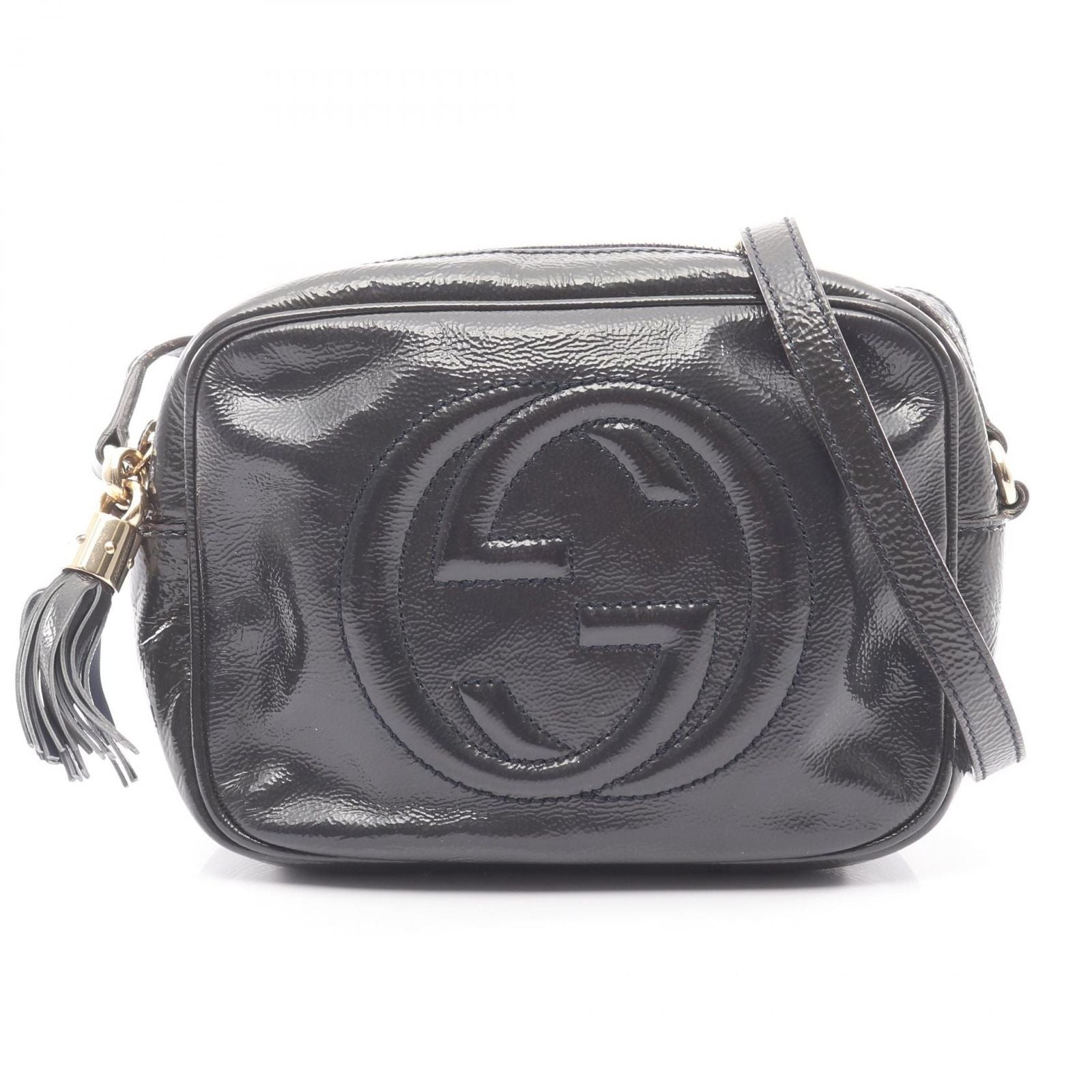 Gucci Shoulder Bag Soho Interlocking Navy Patent Leather laba