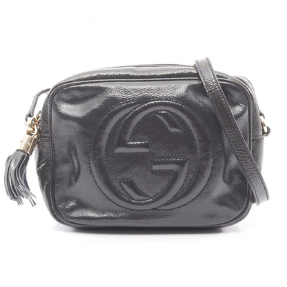 Gucci Shoulder Bag Soho Interlocking Navy Patent Leather laba