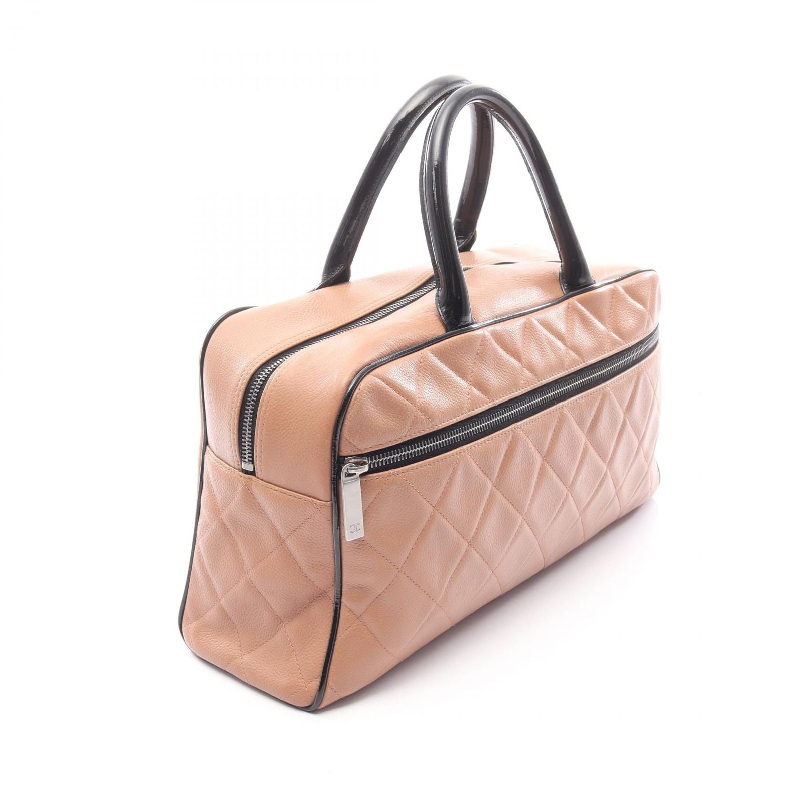 Chanel Handbag Quilted Beige Black Tree Patent Leather Logo — view 2