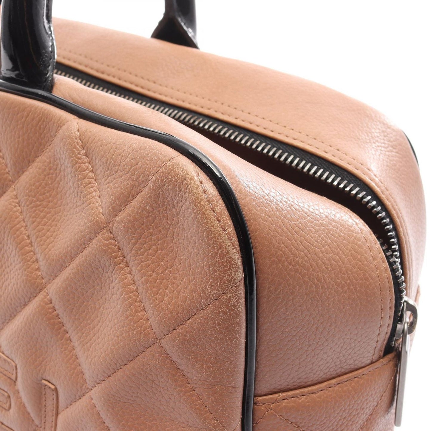 Chanel Handbag Quilted Beige Black Tree Patent Leather Logo — view 7