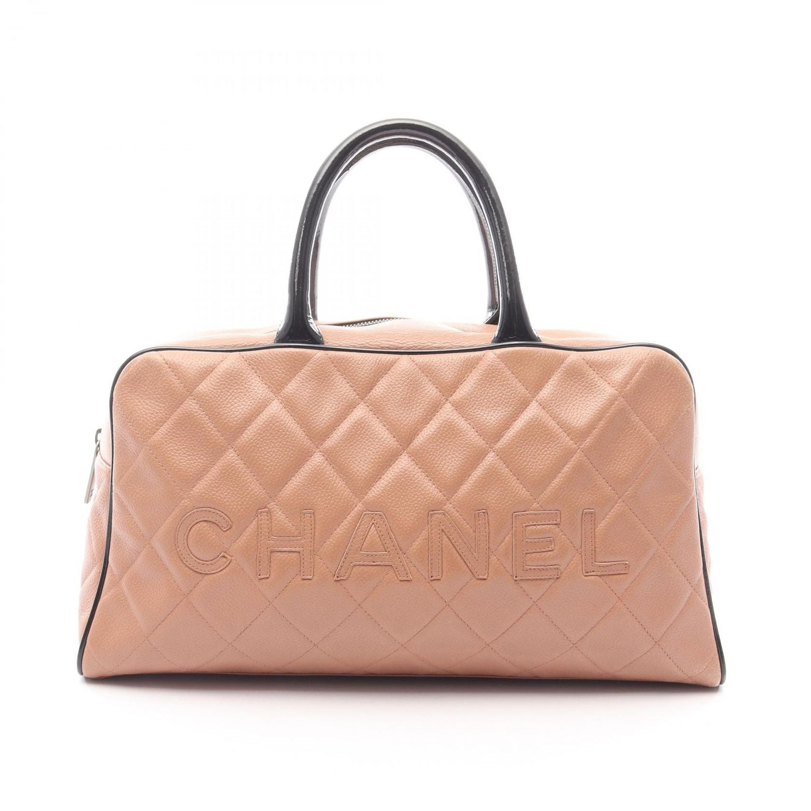 Chanel Handbag Quilted Beige Black Tree Patent Leather Logo