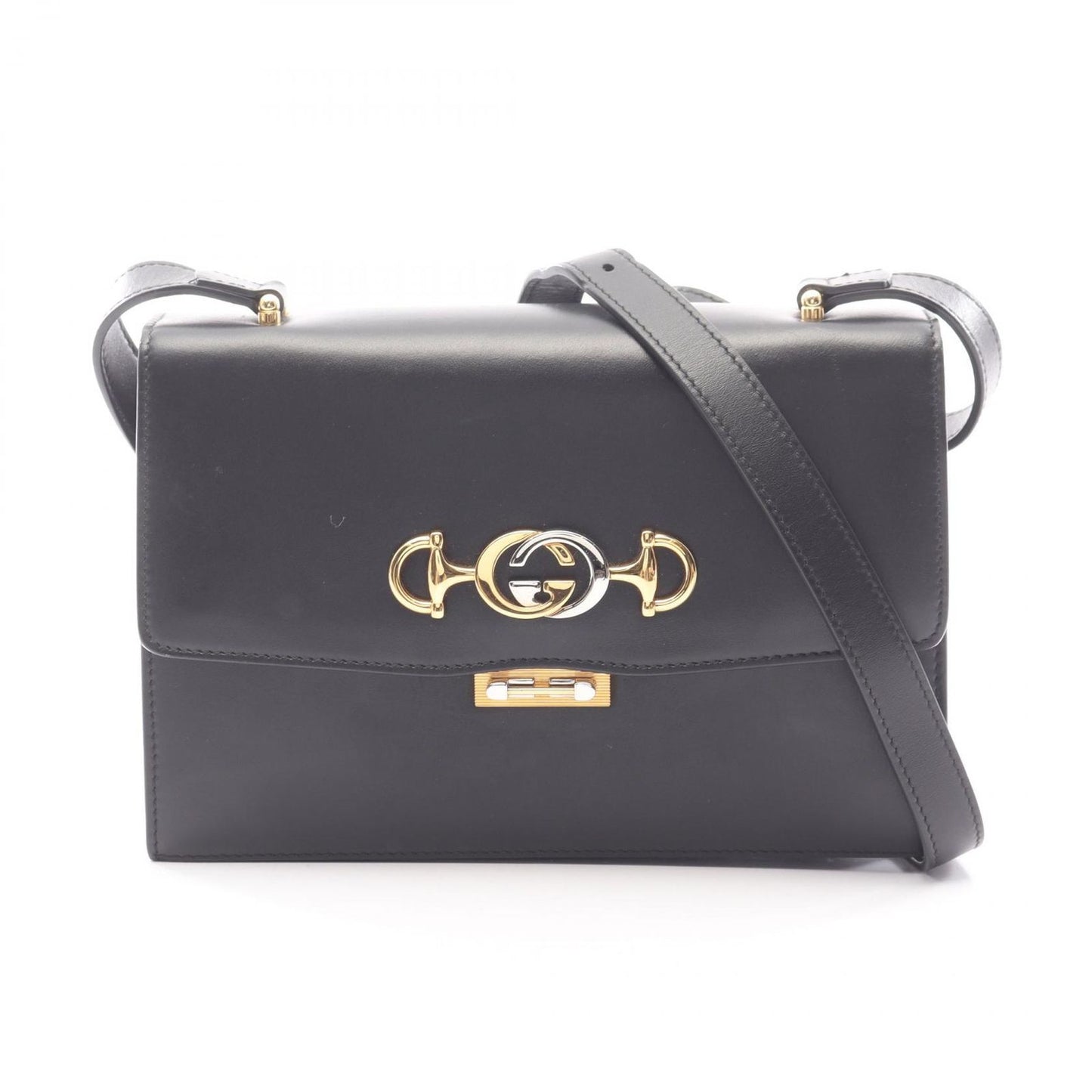 Gucci Shoulder Bag Black Leather Horsebit