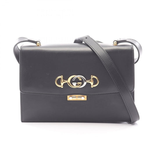 Gucci Shoulder Bag Black Leather Horsebit