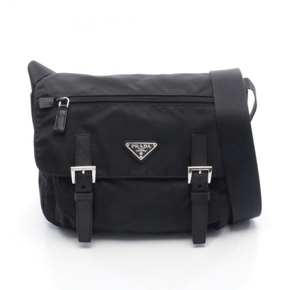 Prada Lada Shoulder Bag Black Nylon Leather lelogo
