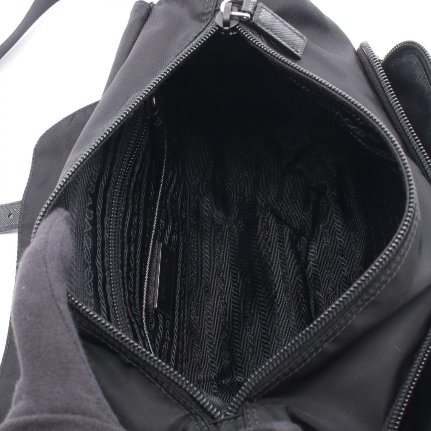 Prada Lada Shoulder Bag Black Nylon Leather lelogo — view 3