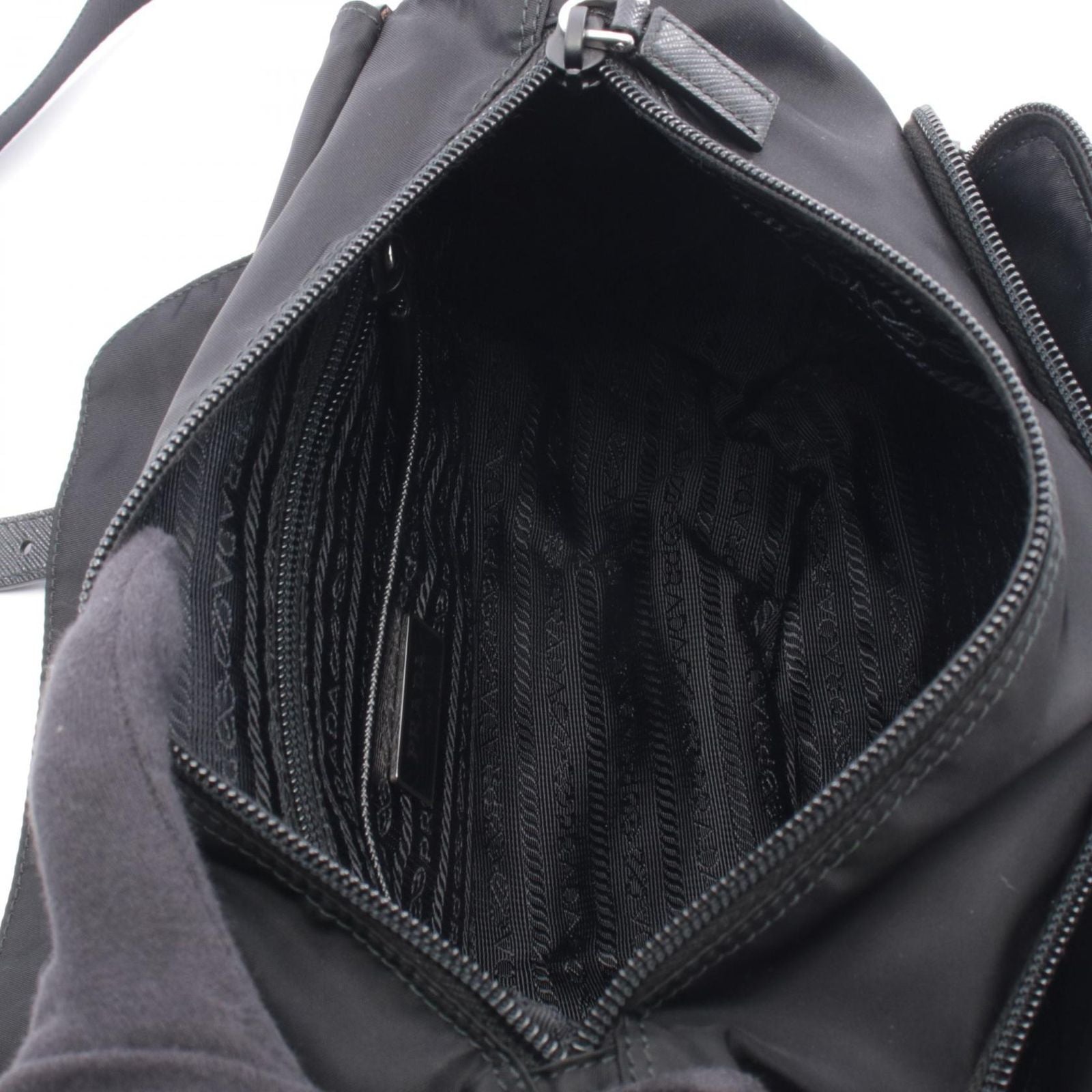 Prada Lada Shoulder Bag Black Nylon Leather lelogo — view 3