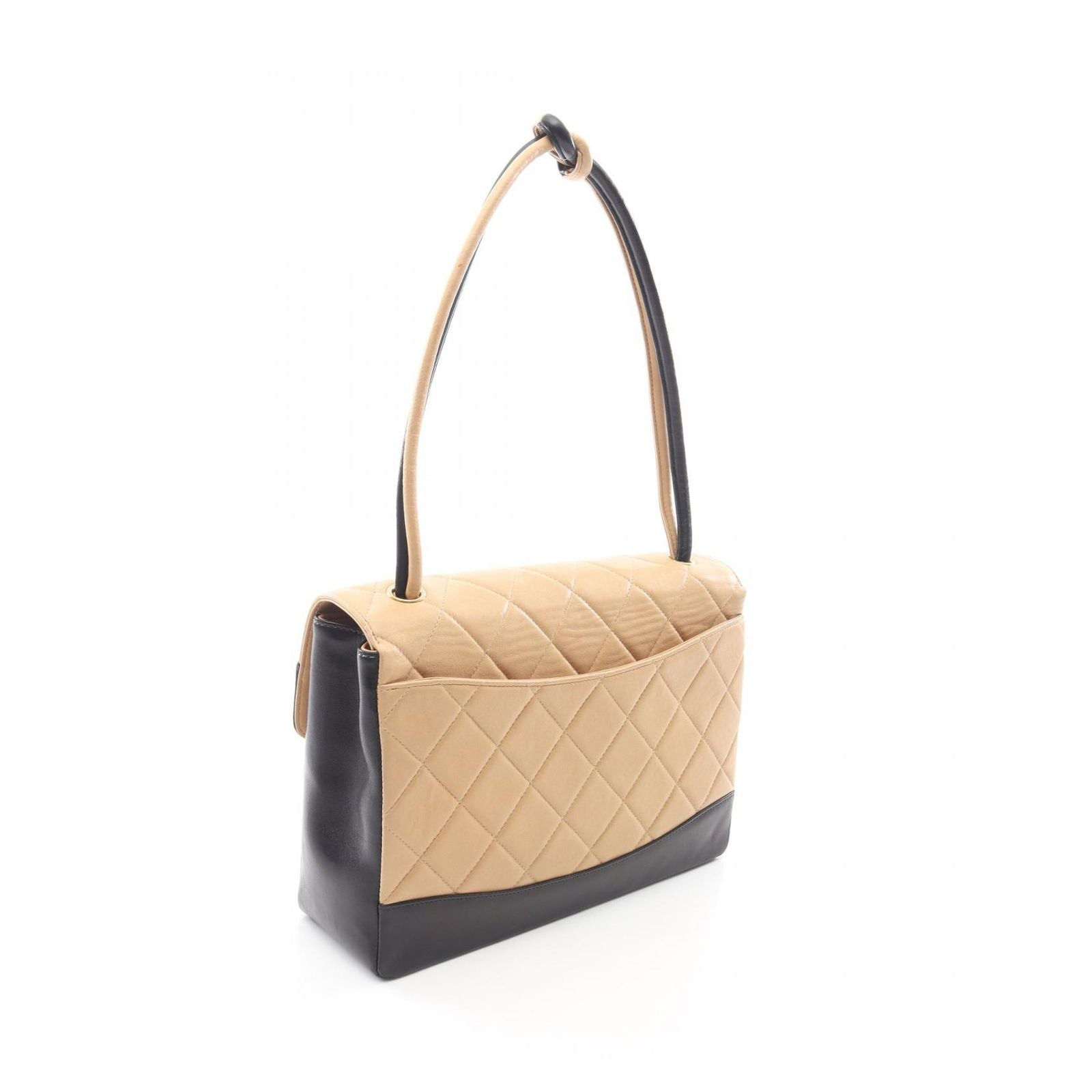 Chanel Shoulder Bag Quilted Beige Black Lambskin — view 2