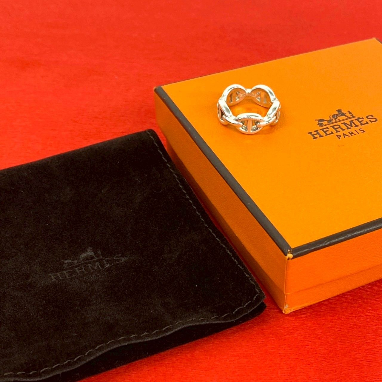 Hermes Box Enchainee Ring 925 Sterling Silver No 7