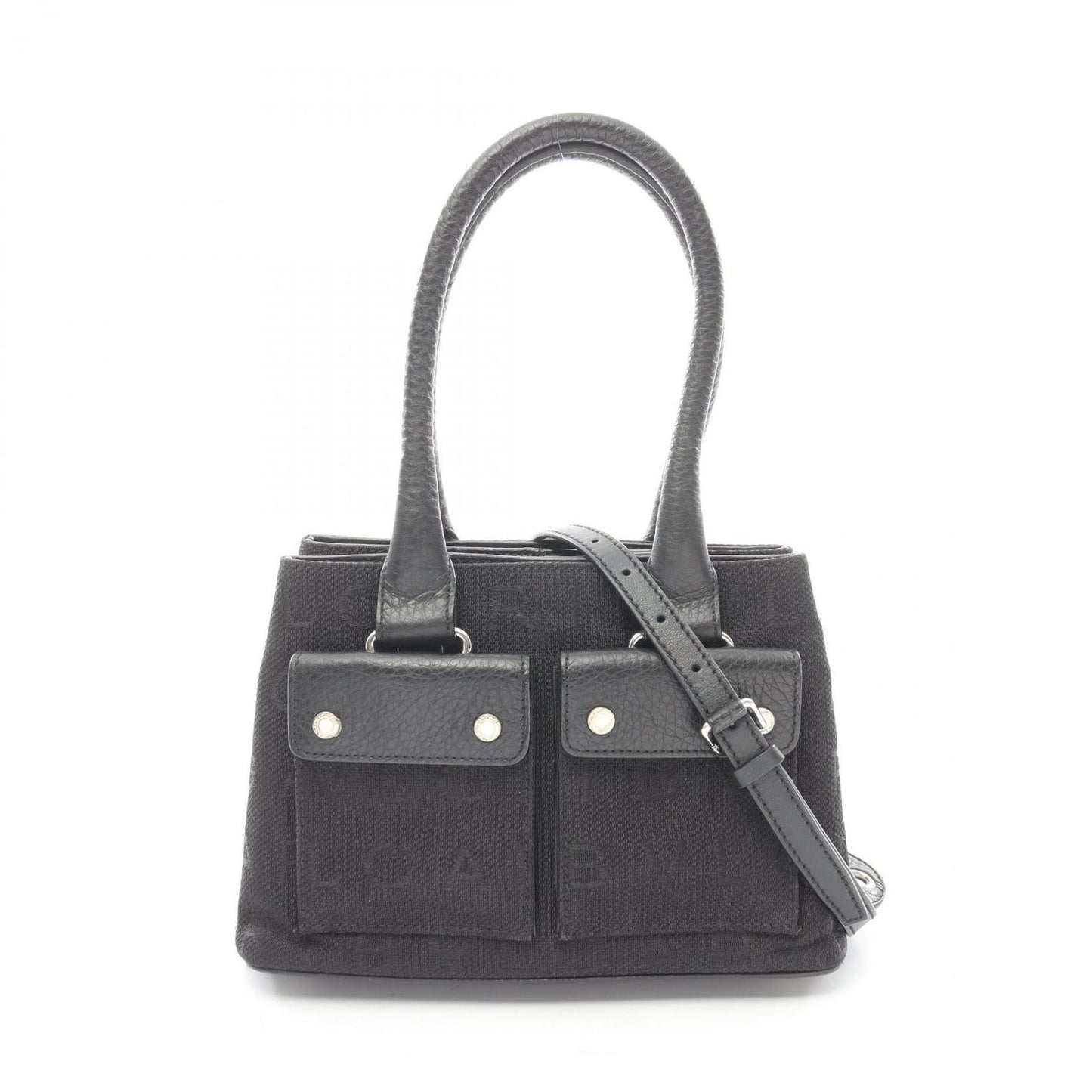Bvlgari Bule Handbag Logo Maa Black Canvas Leather Maa 2-Way