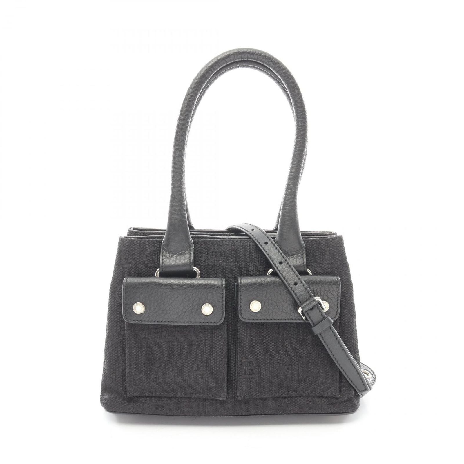 Bvlgari Bule Handbag Logo Maa Black Canvas Leather Maa 2-Way