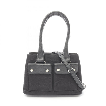 Bvlgari Bule Handbag Logo Maa Black Canvas Leather Maa 2-Way