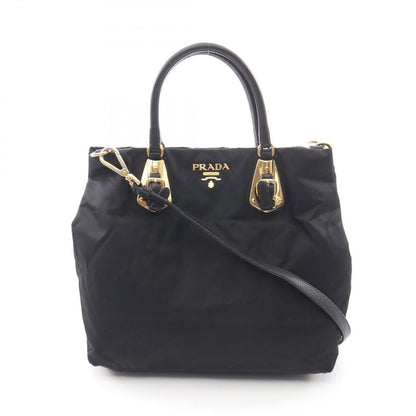 Prada Lada Tote Black Nylon Leather 2-Way Handbag