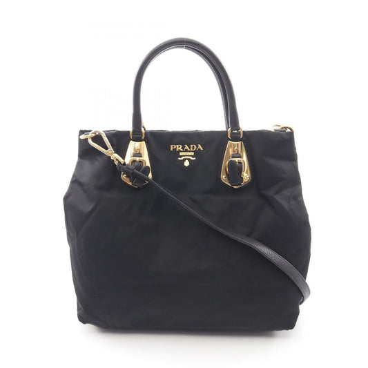 Prada Lada Tote Black Nylon Leather 2-Way Handbag