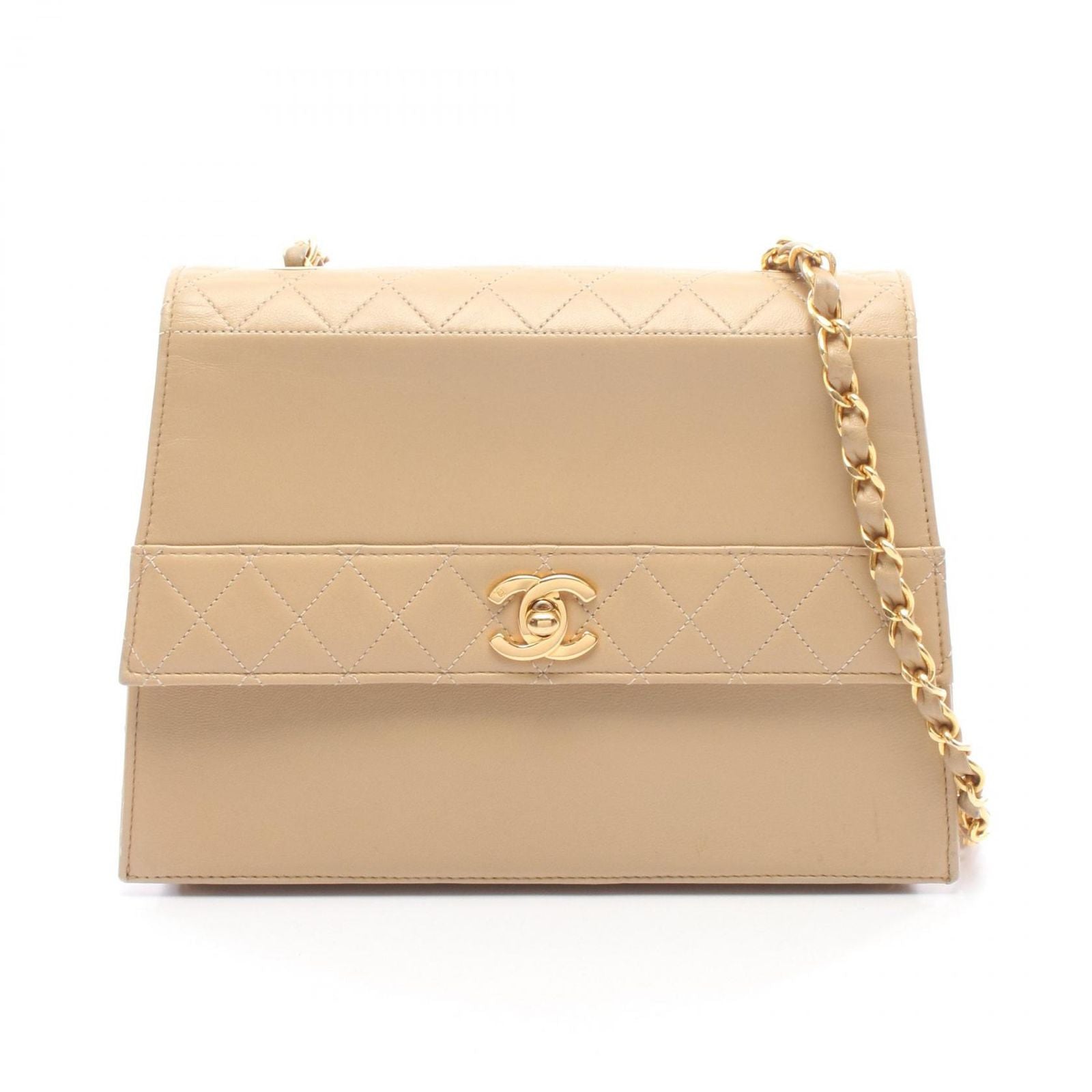 Chanel Shoulder Bag Quilted Beige Leather Che