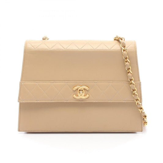 Chanel Shoulder Bag Quilted Beige Leather Che