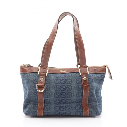 Gucci Tote Abbey Interlocking Denim Blue Brown Handbag