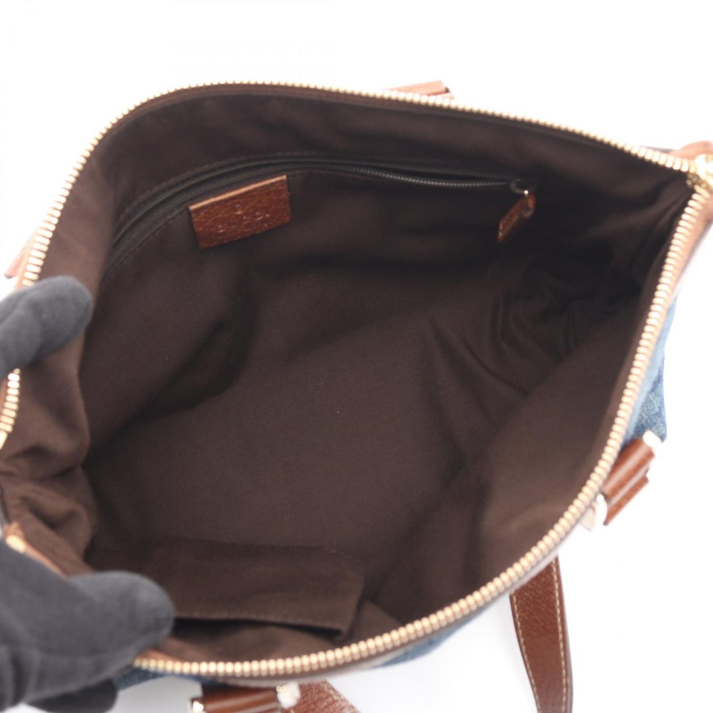 Gucci Tote Abbey Interlocking Denim Blue Brown Handbag — view 3