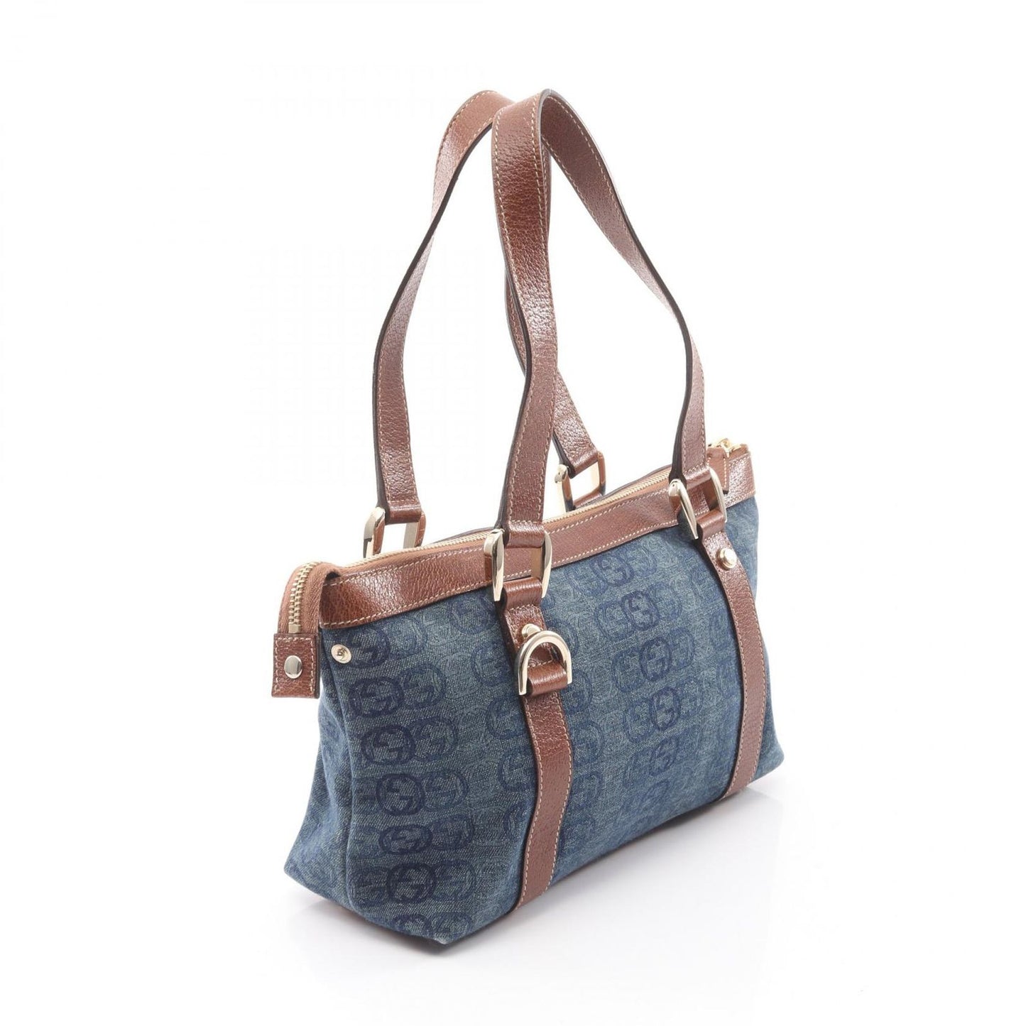 Gucci Tote Abbey Interlocking Denim Blue Brown Handbag — view 2