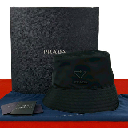 Prada Box Re-Nylon Logo Nylon Bucket Hat Black