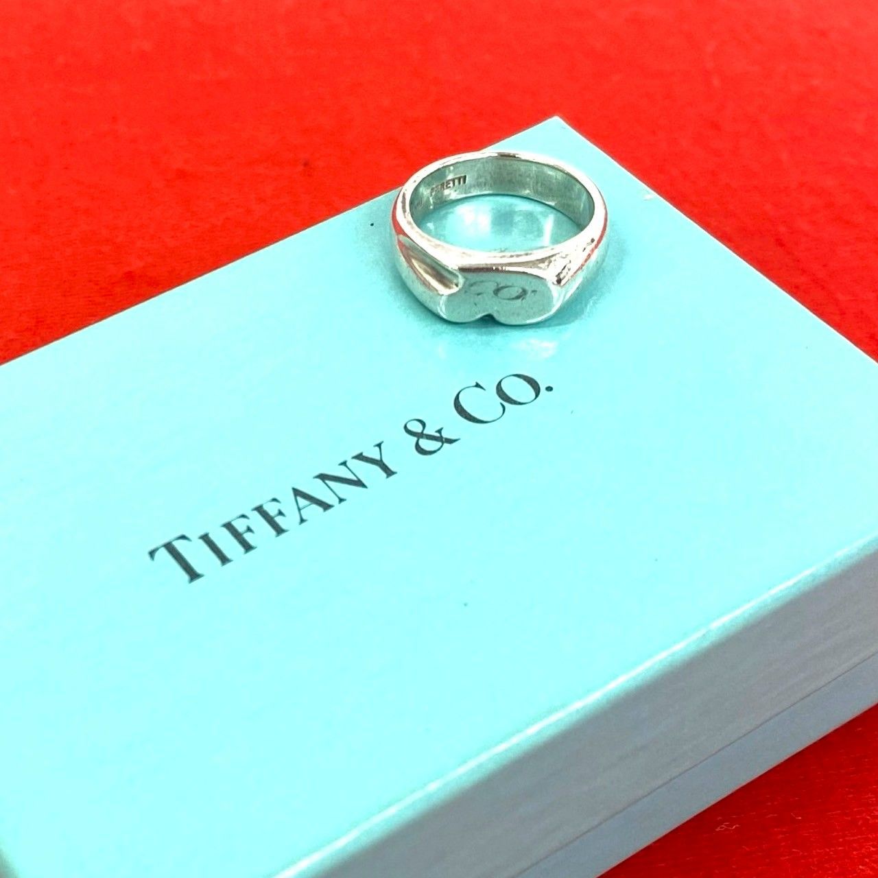 Tiffany & Co Box Signet Heart Ring 925 Sterling Silver No 7