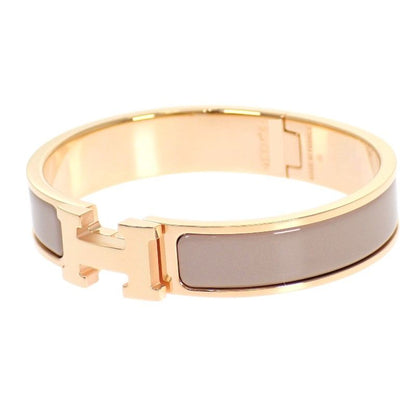 Hermes Click Bracelet Bangle Metal Pink Gold Enamel Gray Brown Glasse — view 4