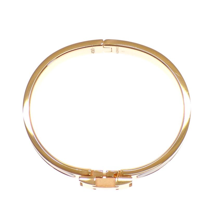 Hermes Click Bracelet Bangle Metal Pink Gold Enamel Gray Brown Glasse — view 9