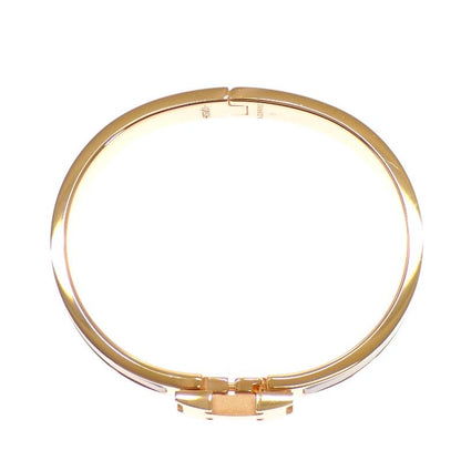 Hermes Click Bracelet Bangle Metal Pink Gold Enamel Gray Brown Glasse — view 9